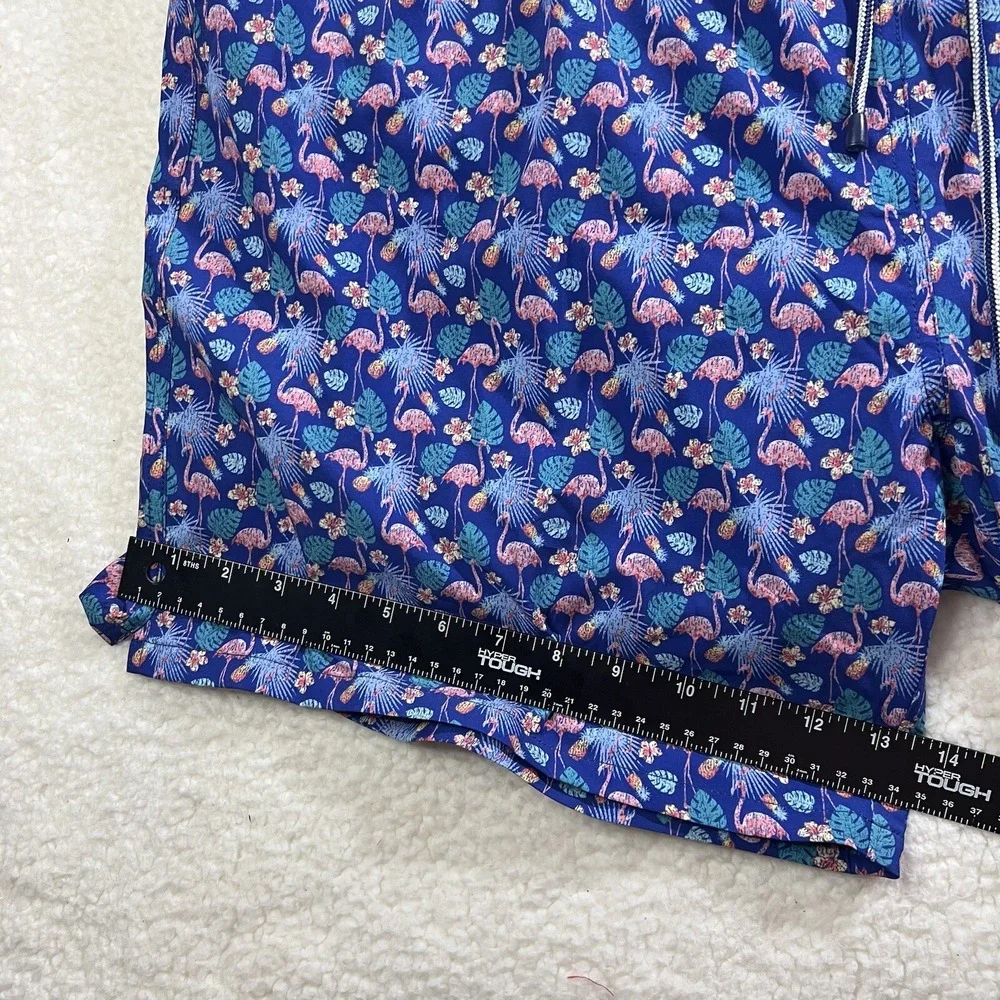 Peter Millar Tropical Flock Swim Trunks Mens‎ 2XL Blue Flamingo Stretch Pouch